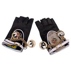 Gucci Adidas Cuero Negro Conductor Guantes sin dedos Charms Tamaño 7.5