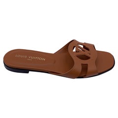 Louis Vuitton Cognac Leather Isola Flat Slide Sandals Slip On Shoes 41