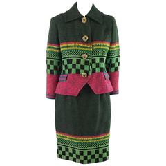 Vintage Christian Lacroix Multi Print Wool Blend Skirt Suit - 42 - 1980's