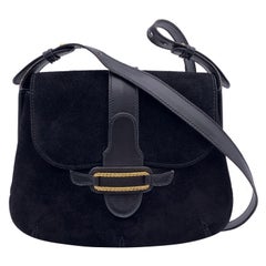 Gucci Vintage Black Suede and Leather Flap Shoulder Bag
