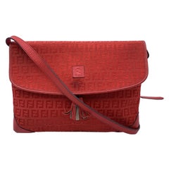 Fendi Vintage Red FF Monogram Canvas Messenger Bag