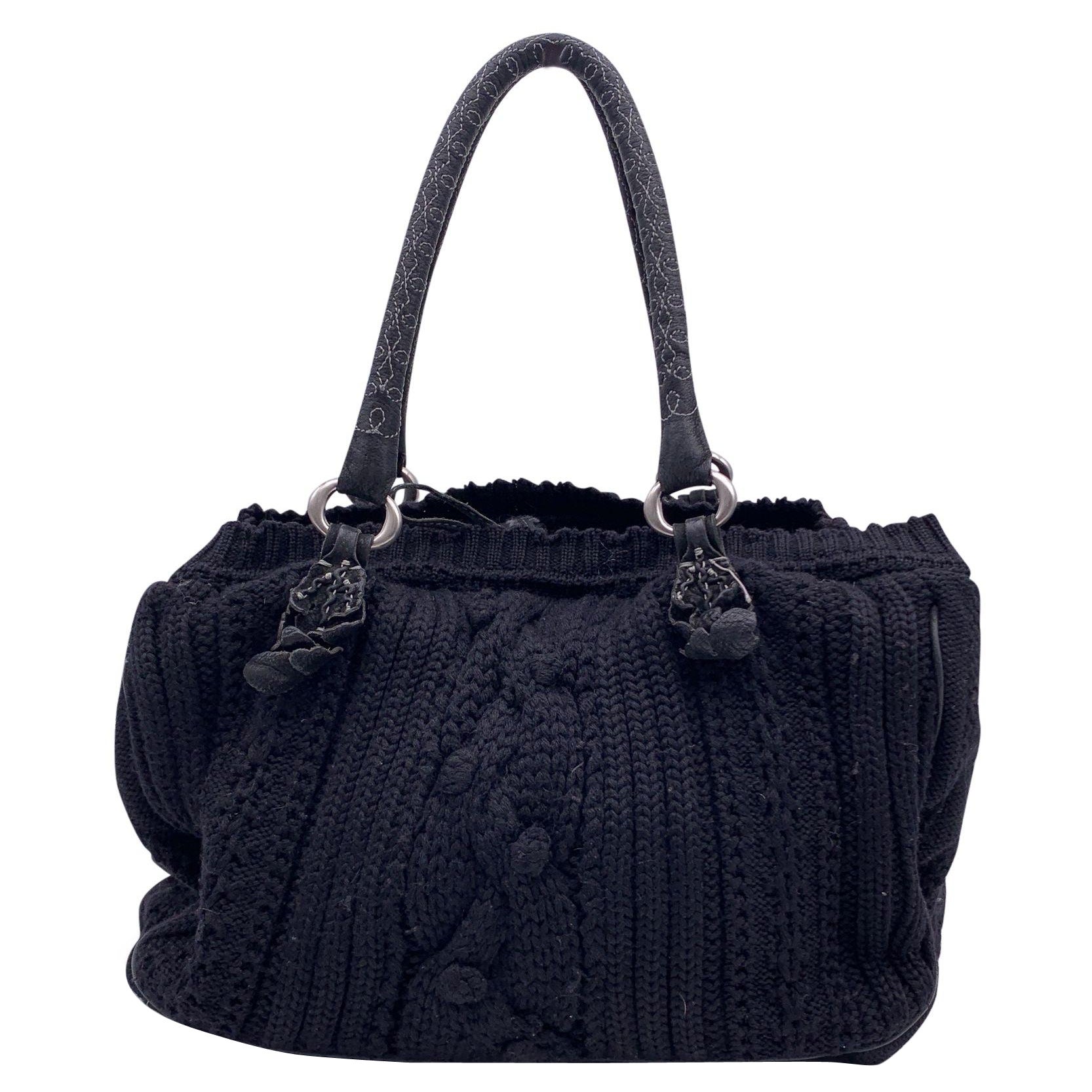 Ermanno Scervino Black Wool Knit Tote Shoulder Bag Handbag For Sale