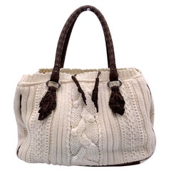 Ermanno Scervino White Brown Wool Knit Tote Shoulder Bag
