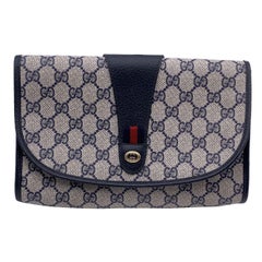 Gucci Vintage Blue Monogram Canvas Web Cosmetic Flap Bag Clutch