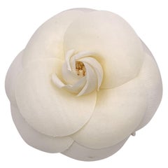 Chanel Vintage White Fabric Camelia Flower Camellia Brooch Pin