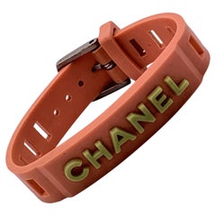 Chanel Vintage Orange and Green Rubber Logo Belt Bracelet