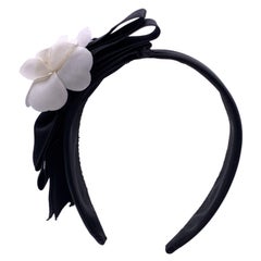 Chanel Vintage Black Silk Bow Camellia Headband Hair Accessory