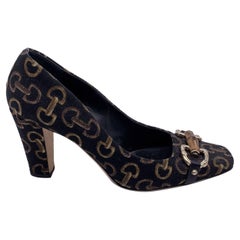 Gucci Black Horsebit Print Pumps Heels with Bamboo Horsebit Size 37.5