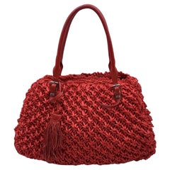 Ermanno Scervino Red Raffia and Leather Tote Shoulder Bag