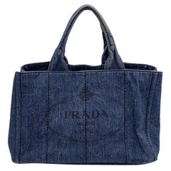 Prada Denim Jeans Canvas Canapa Logo 2 Way Tote Shoulder Bag