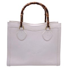 Gucci Vintage White Leather Bamboo Princess Diana Tote Bag