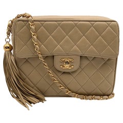 Chanel Vintage Beige Lambskin Quilted Front Pocket Camera Bag