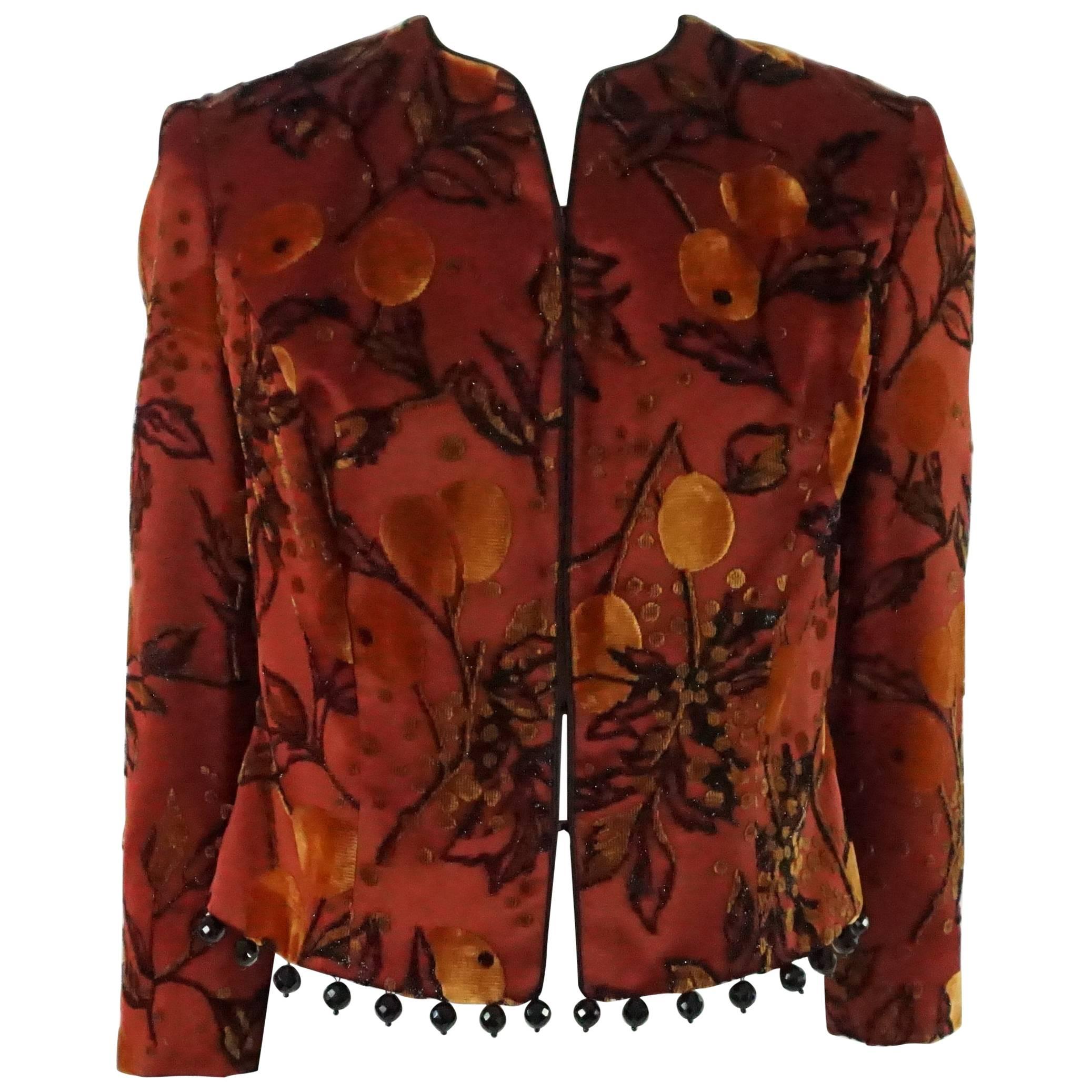 Joanna Mastroianni Red Cut Velvet Jacket with Hanging Beads - S