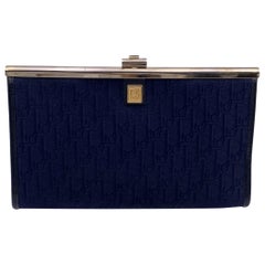 Christian Dior Vintage Blaues Logo Canvas Kleine Clutch Bag Geldbörse mit Logo