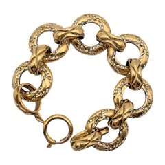 Chanel Vintage Gold Metal Crystals Ring Chain Link Bracelet