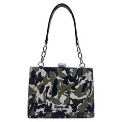 Miu Miu Military Green Camouflage Leather Handbag with Crystal