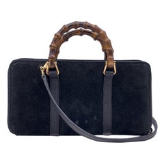 Gucci Vintage Black Suede Bamboo WOC Wallet on Chain Crossbody