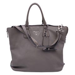 Prada Grey Taupe Leather Tote Satchel Bag with Strap BN2419