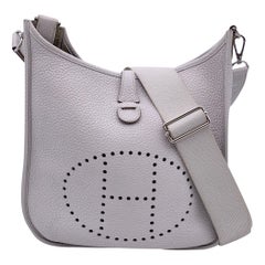 Hermes Ice Grey Leather Evelyne III PM Shoulder Crossbody Bag