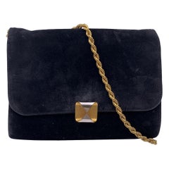 Fendi Vintage Black Suede Evening with Chain Shoulder Strap