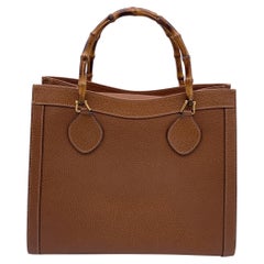 Gucci Vintage Tan Brown Leather Bamboo Princess Diana Tote Bag