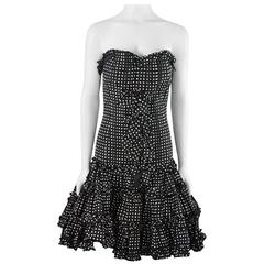 Oscar de la Renta Black and White Polka Dot Strapless Dress - 8