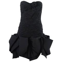 Ungaro Black Ruched Mini Dress with Bows - 10 - 1980
s Ungaro Black Ruched Mini Dress with Bows - 10 - 1980
s