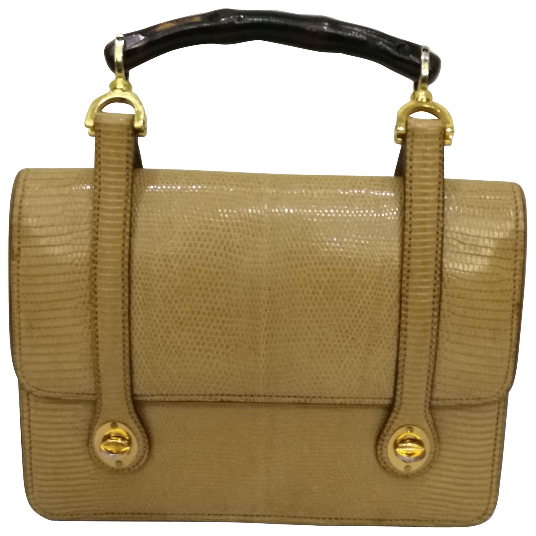 1960s Gucci Lizard Bamboo Handbag