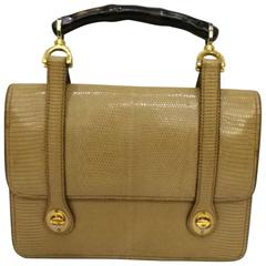 Vintage 1960s Gucci Lizard Bamboo Handbag