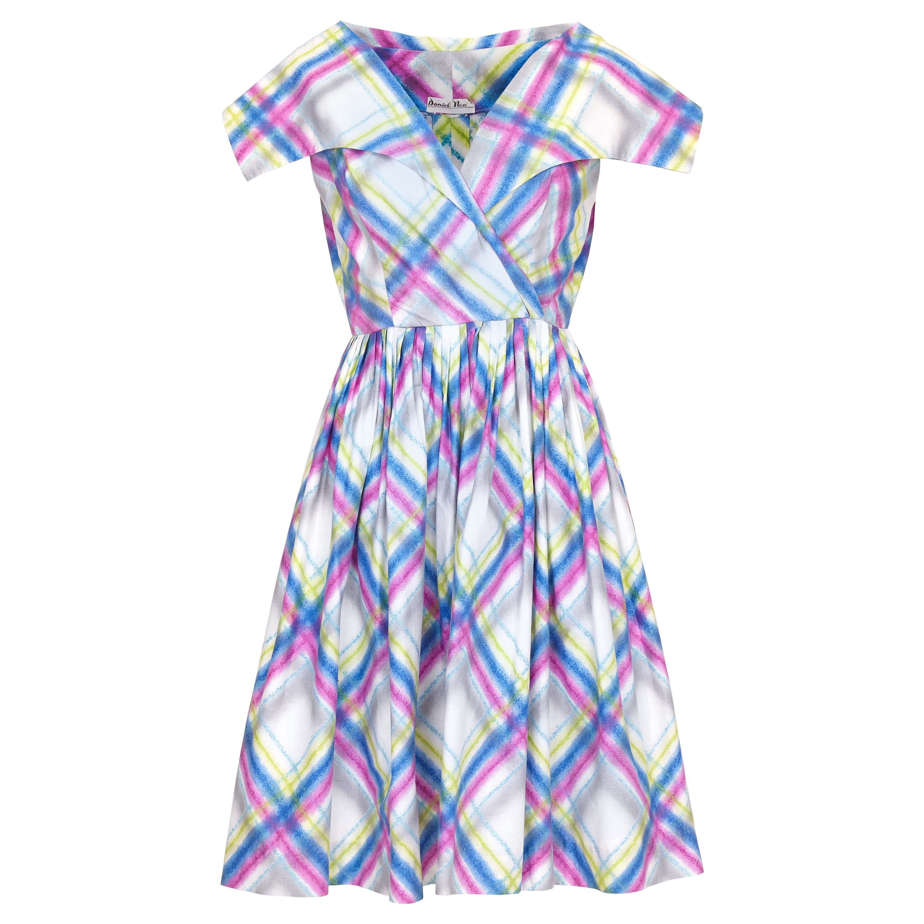 1950er Daniel Neals Kariertes Baumwollkleid mit kariertem Druck