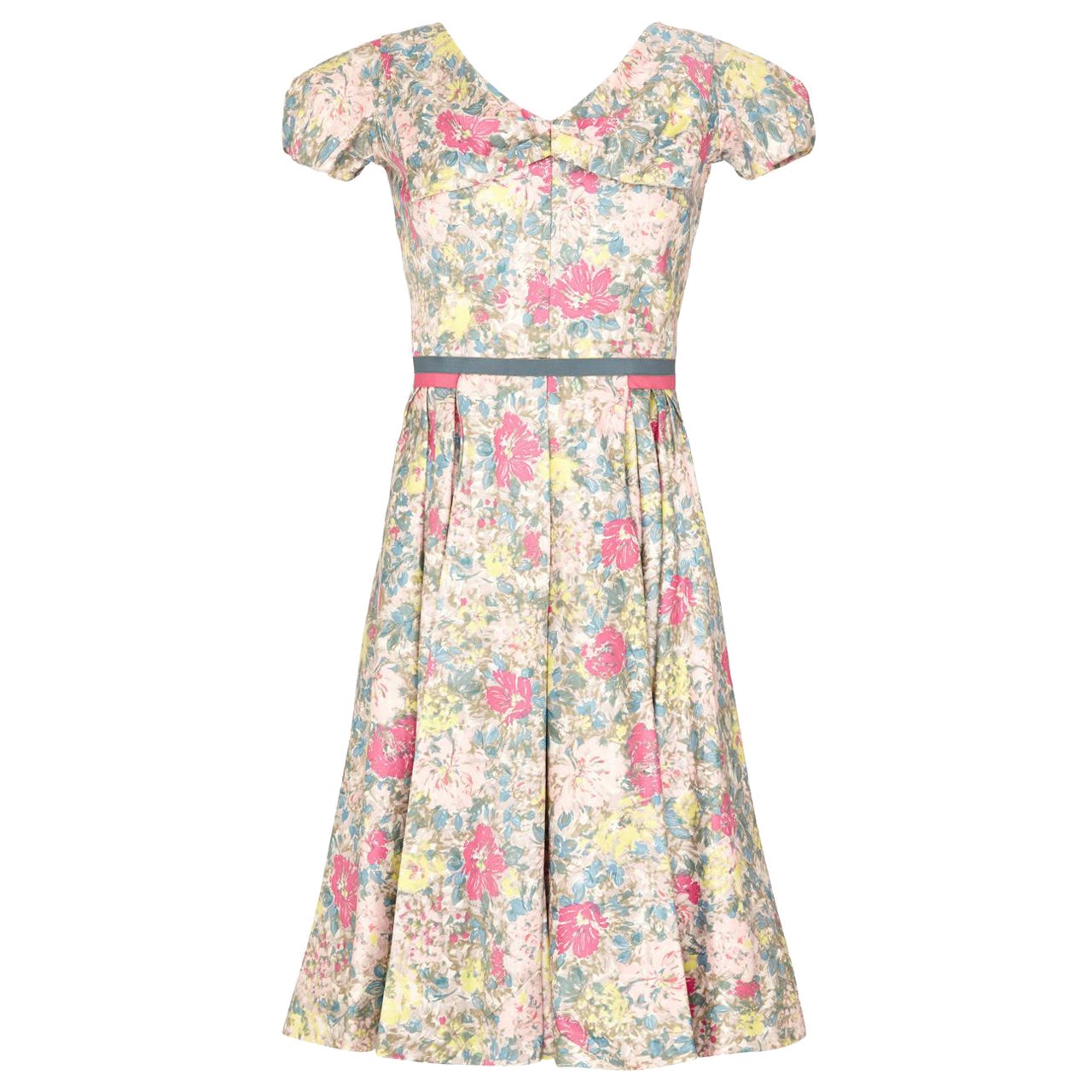 1950s Jane Derby by Oscar de la Renta Cotton Floral Dress For Sale