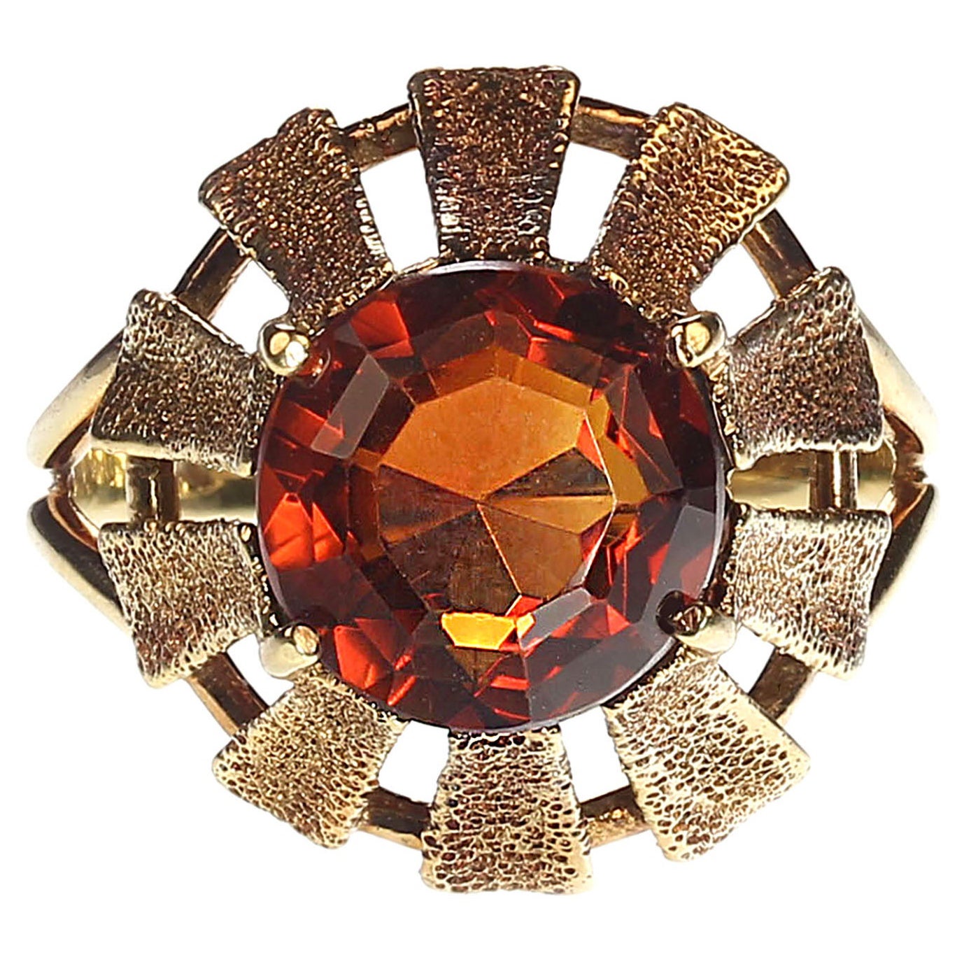 AJD Vintage Ring 14k Gold Sunflower Setting for Round Citrine Size 5.5 For Sale