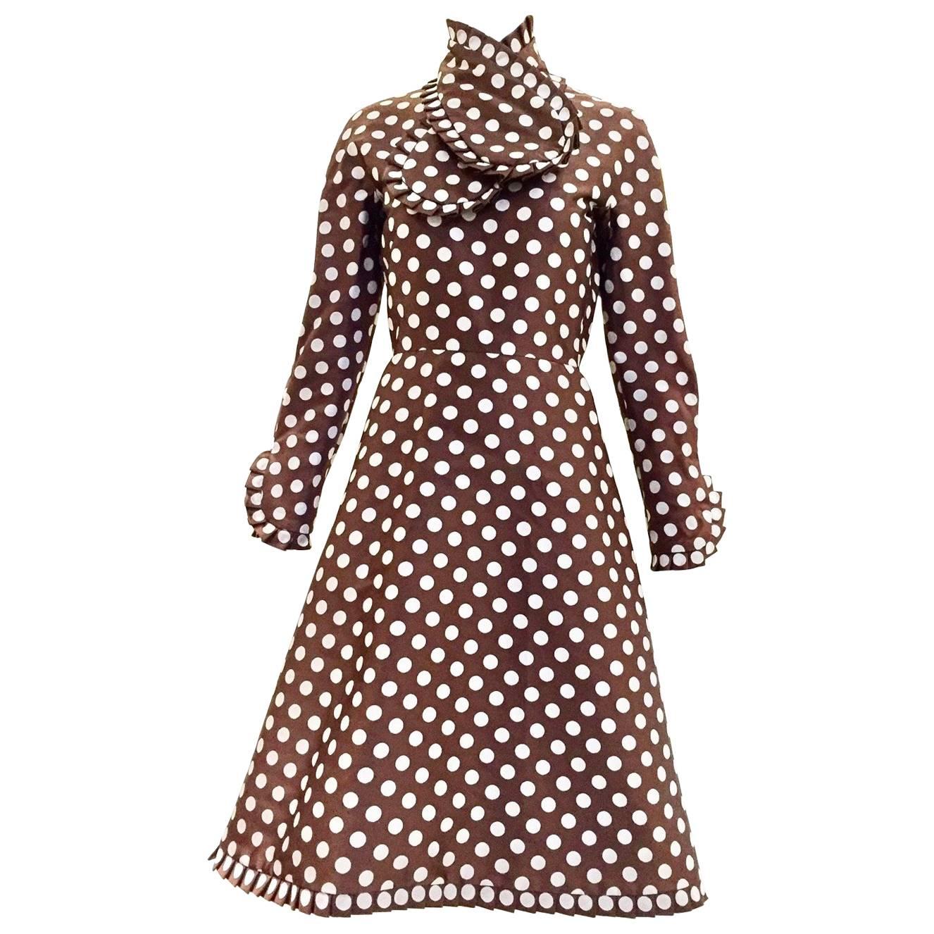 Geoffrey Beene brown and grey silk polka dot dress, 1960s 