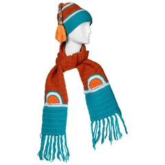 Rare Unworn 1970s Giorgio Sant'Angelo Colorful Knit Sweater Hat + Scarf Ensemble 12