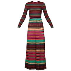 Roncelli 1970s Vintage Striped Rainbow Metallic Lurex Knit Maxi Dress 