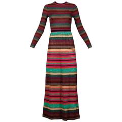 Roncelli 1970s Vintage Striped Rainbow Metallic Lurex Knit Maxi Dress