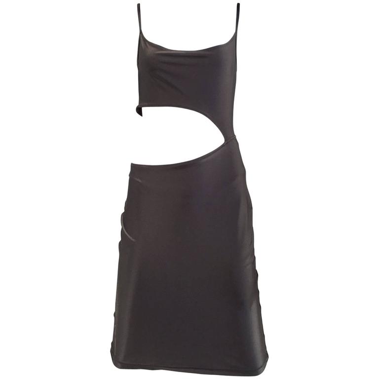 Vintage 1990s Paco Rabanne pewter cut out jersey dress For Sale at 1stdibs