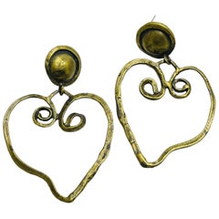 Vintage dark gold huge hearts designer dangle earrings