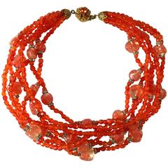 Miriam Haskell Tomato Red Glass Multi-Strand Choker Necklace 7