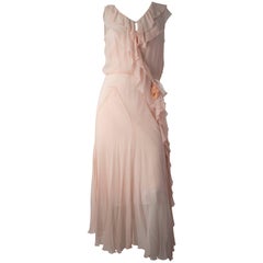 20s Pink Silk Chiffon Ruffle Dress and Slip