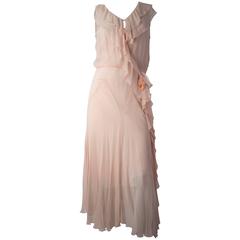 20s Pink Silk Chiffon Ruffle Dress and Slip 6