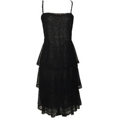 Chanel 2000 New with Tags Black Lace and Nude Semi-Sheer Silk Tiered Dress