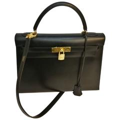 Hermes Black Leather Kelly