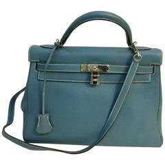Hermes Light Blue Leather Kelly Bag