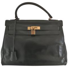 Vintage Hermes Kelly 32 Black Leather