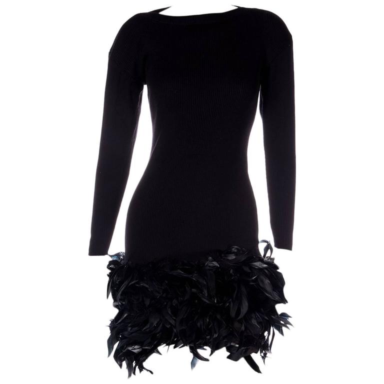 Yves Saint Laurent Rive Gauche 70s Feather Knit Dress at 1stDibs