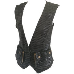 Versace Black Perforated Leather Gilet