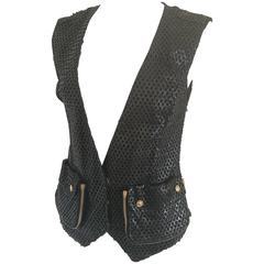 Versace Black Perforated Leather Gilet 12