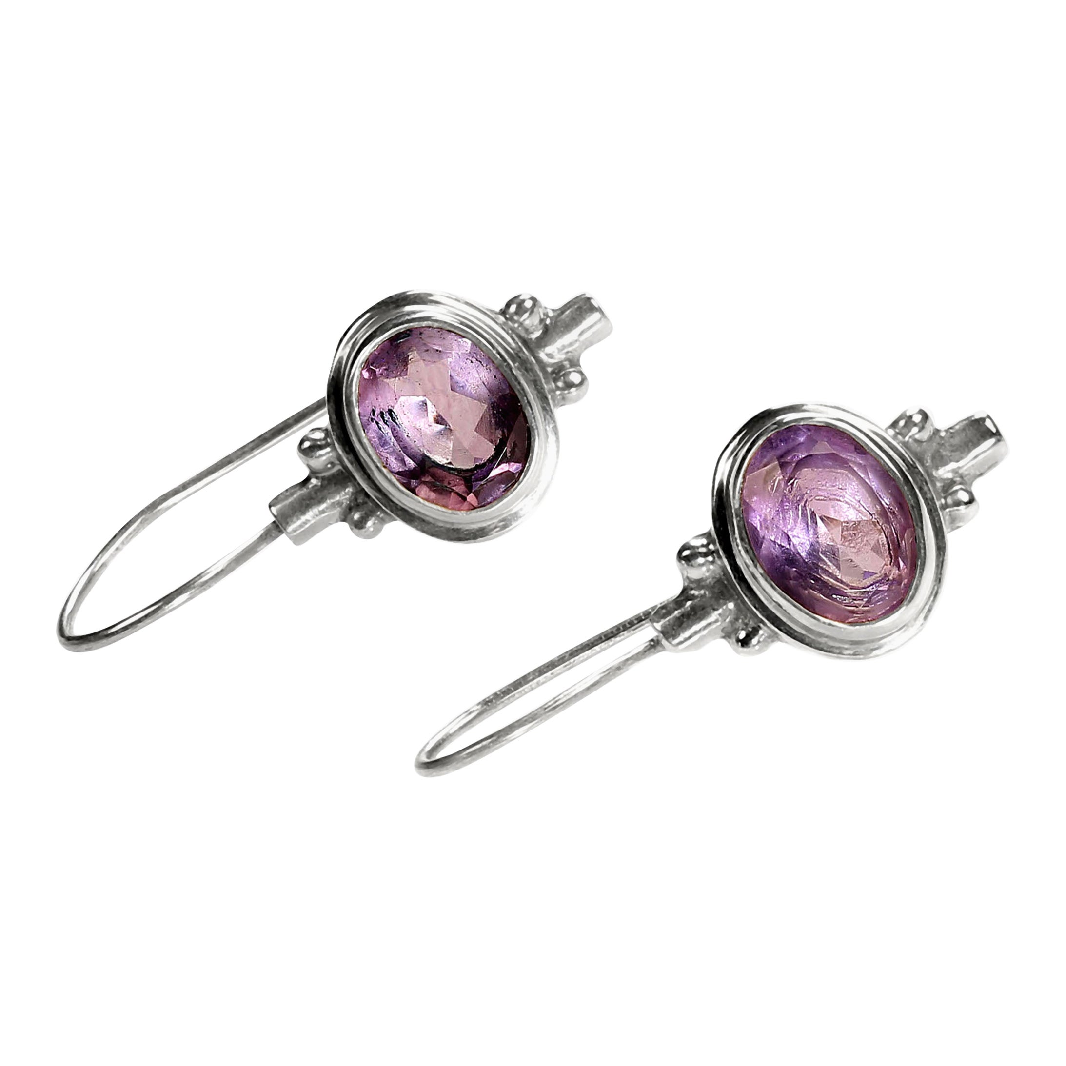 AJD Bezel Set East-West Amethyst in Sterling Silver Earrings For Sale