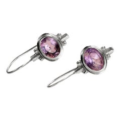 AJD Bezel Set East-West Amethyst in Sterling Silver Earrings